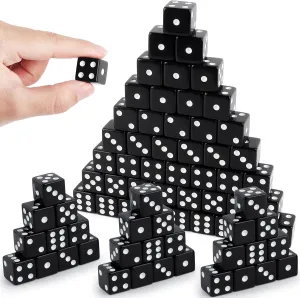 100pcs 16mm Game Bulk Dice, Black Acrylic 6 Sided Dice Set for Casino Theme Party, Casino Dice for Classroom Teaching Math Learning Family Board Games (Black, Square Corner)