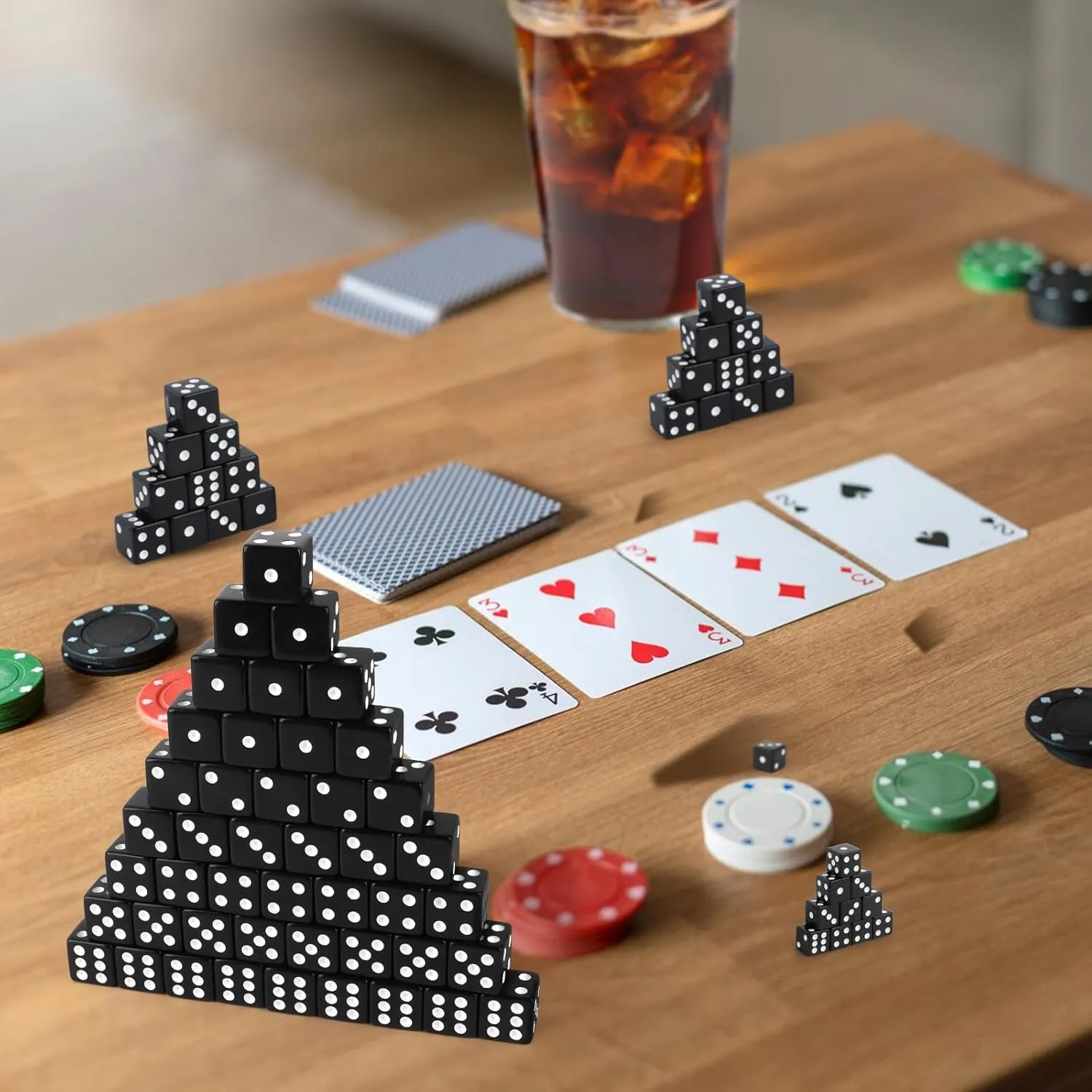 100pcs 16mm Game Bulk Dice, Black Acrylic 6 Sided Dice Set for Casino Theme Party, Casino Dice for Classroom Teaching Math Learning Family Board Games (Black, Square Corner)