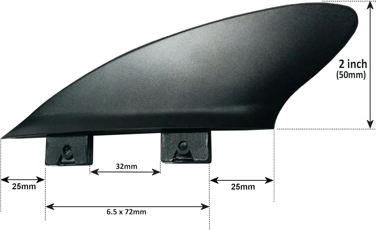 2" Hard Fin Stabilizer for shortboard to SUP, for River and Surf 2 Tab Mini Box   FCS Compatible Black with 50/50 foil