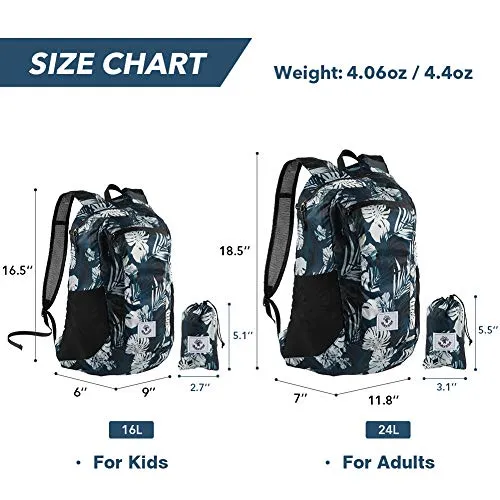 4Monster Hiking Daypack,Water Resistant Lightweight Packable Backpack for Travel Camping Outdoor (Flower Blue, 16L)