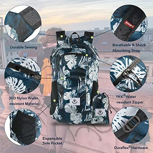 4Monster Hiking Daypack,Water Resistant Lightweight Packable Backpack for Travel Camping Outdoor (Flower Blue, 16L)