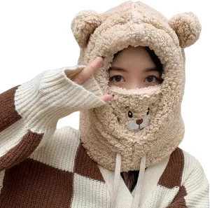 ANKOMINA Winter Cute Bear Ear Warm Hat Women Plush Earflap Beanie Hat Kids Girls Windproof Skull Cap