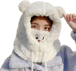 ANKOMINA Winter Cute Bear Ear Warm Hat Women Plush Earflap Beanie Hat Kids Girls Windproof Skull Cap