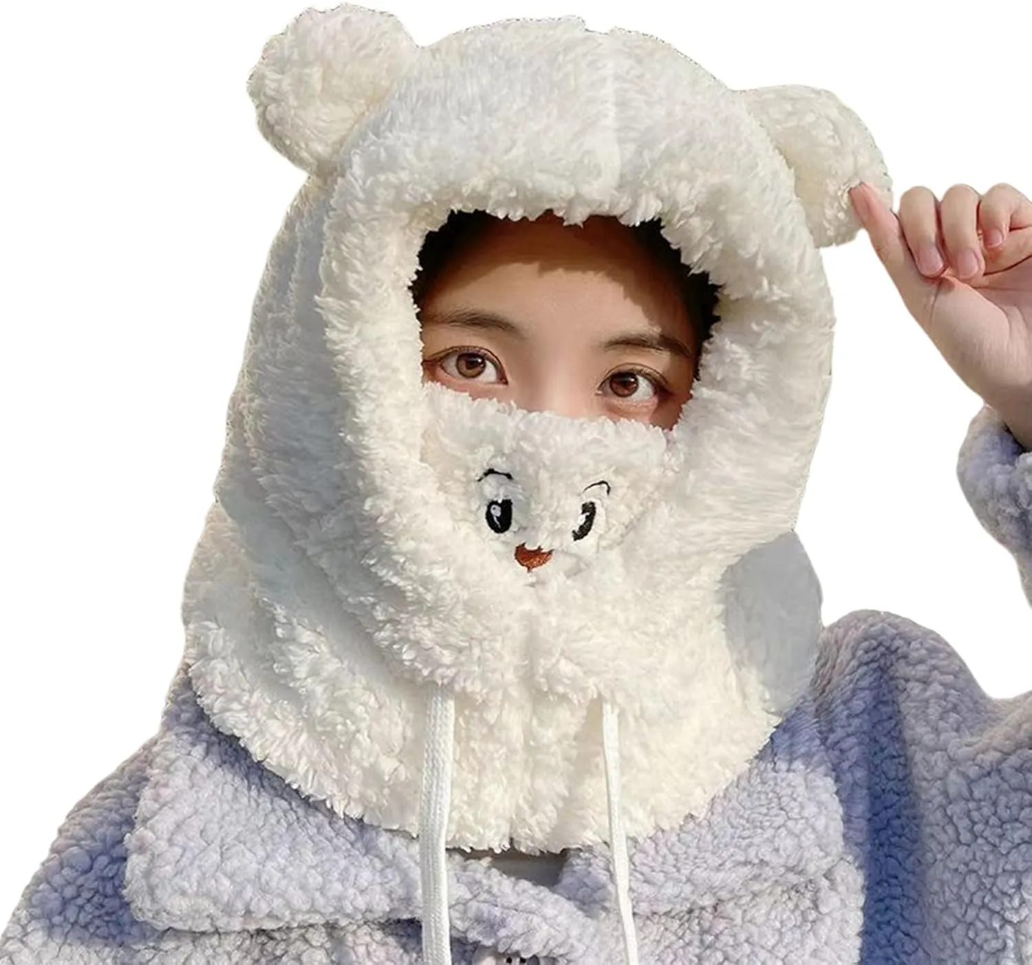 ANKOMINA Winter Cute Bear Ear Warm Hat Women Plush Earflap Beanie Hat Kids Girls Windproof Skull Cap