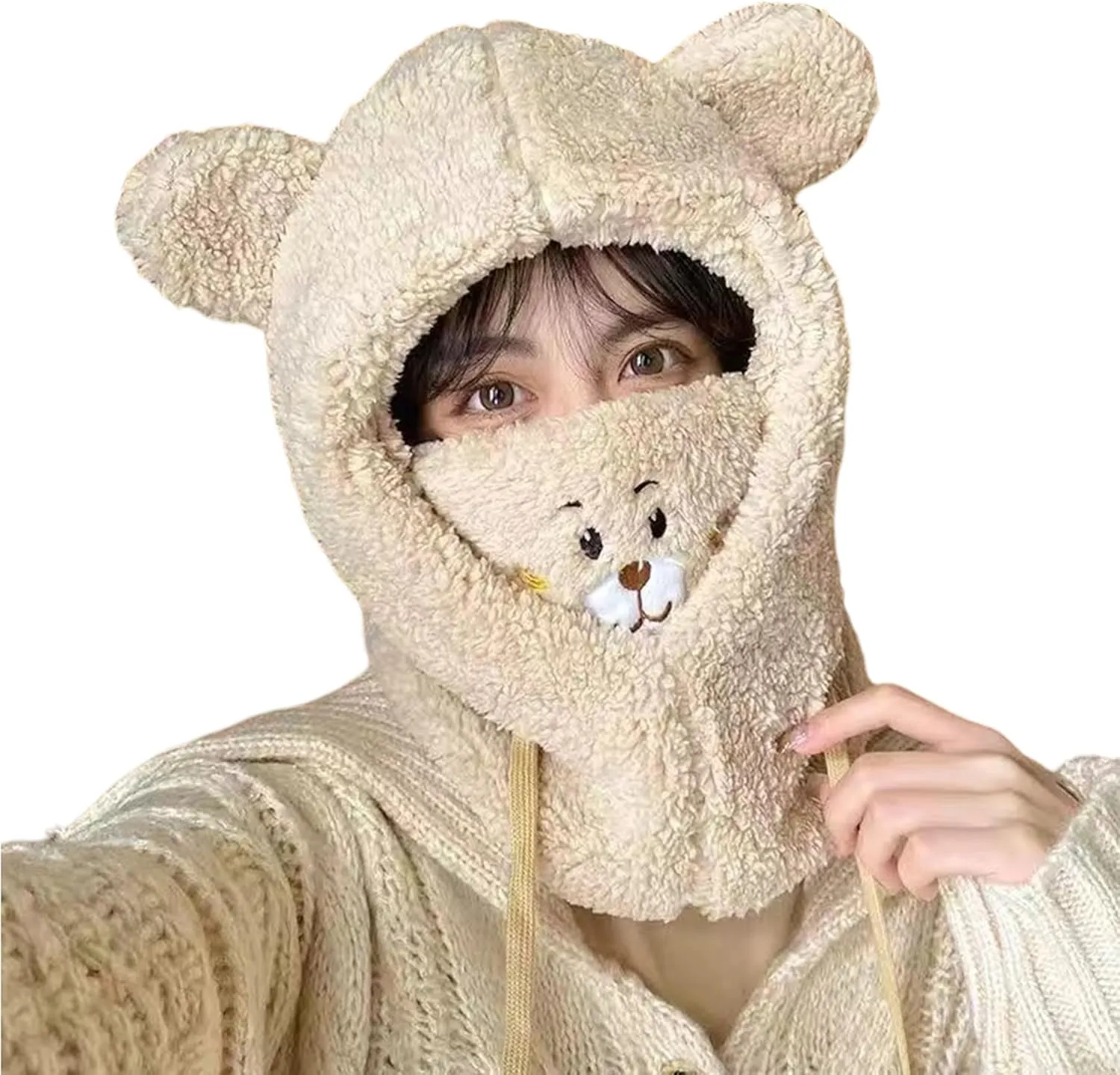 ANKOMINA Winter Cute Bear Ear Warm Hat Women Plush Earflap Beanie Hat Kids Girls Windproof Skull Cap