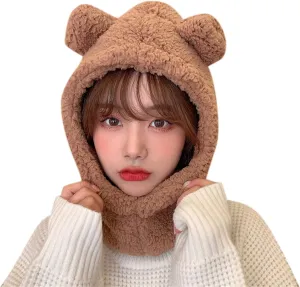ANKOMINA Winter Cute Bear Ear Warm Hat Women Plush Earflap Beanie Hat Kids Girls Windproof Skull Cap