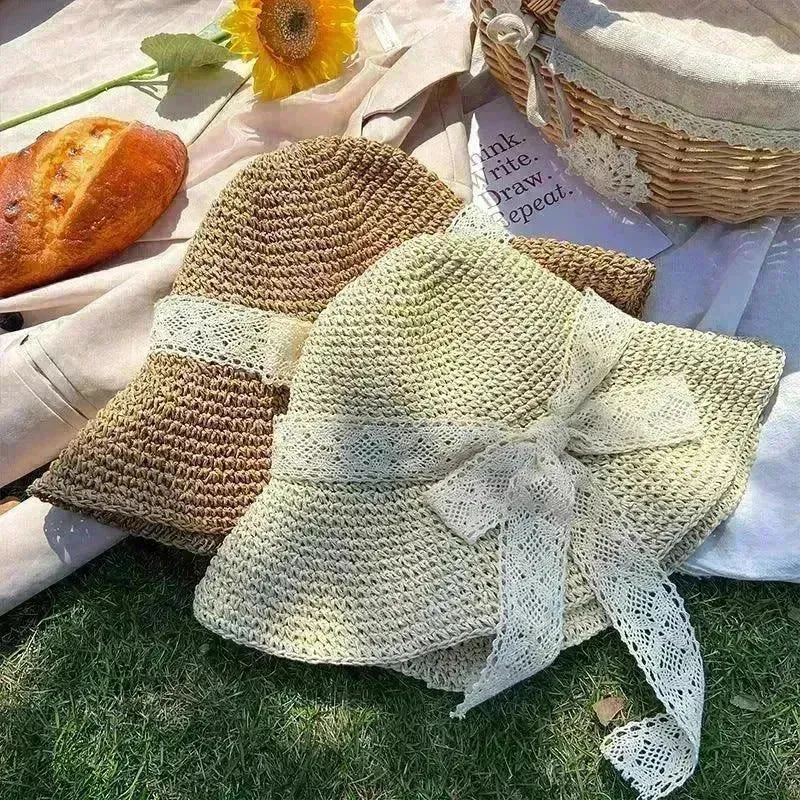 Beige Woven Straw Hat Women's Spring Summer