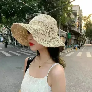 Beige Woven Straw Hat Women's Spring Summer