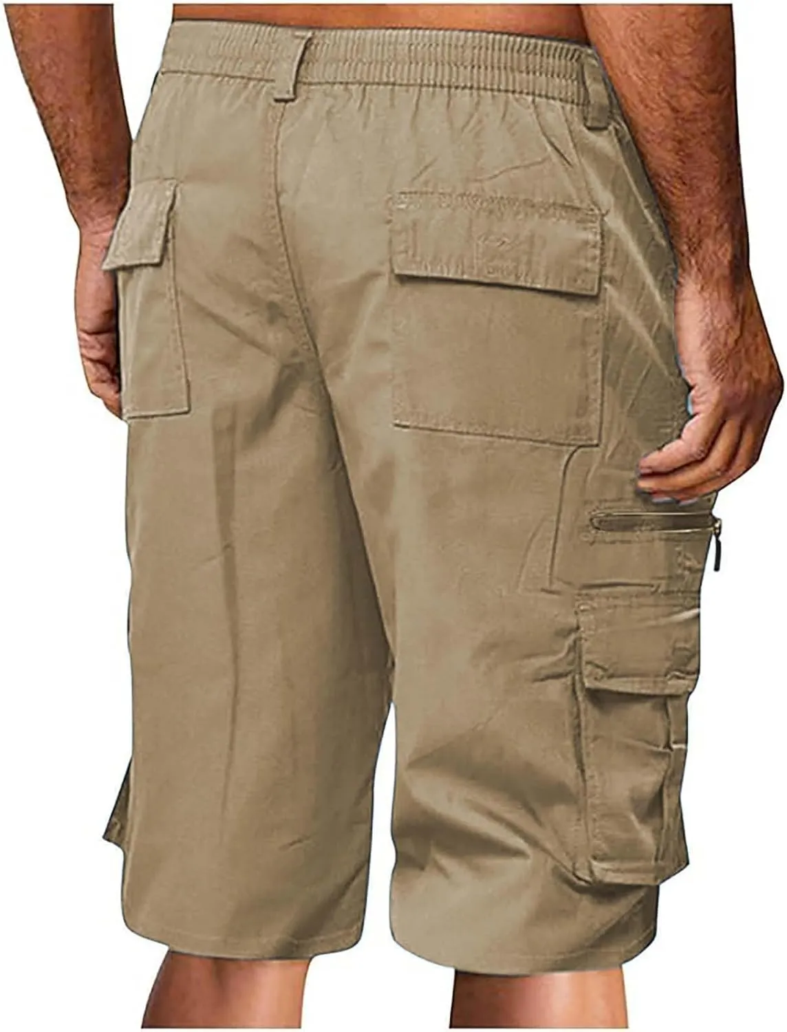 Cargo Shorts for Men Casual Summer Hiking Pants Elastic Waist Knee Length Big and Tall Bermuda Short with Pockets