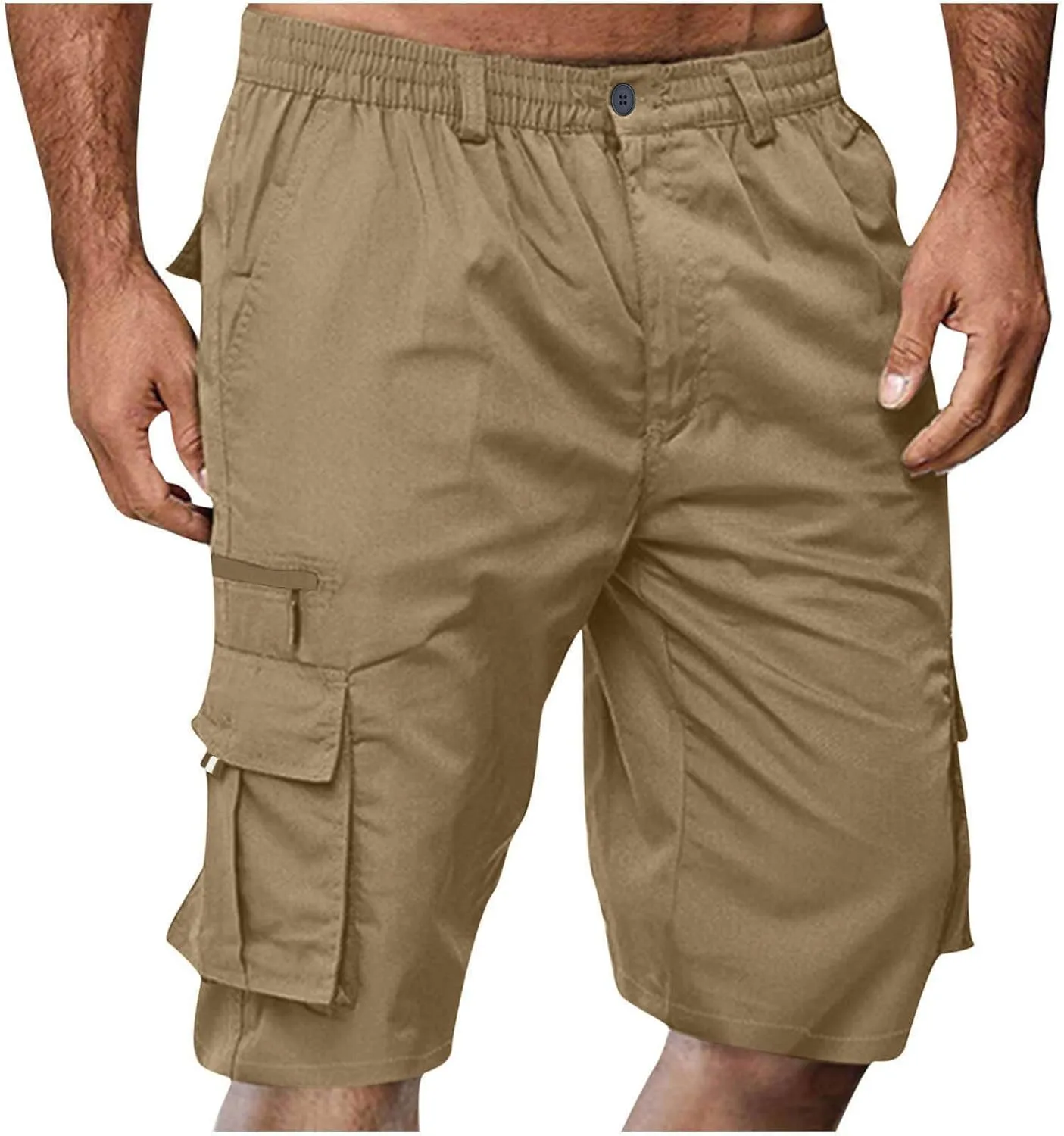 Cargo Shorts for Men Casual Summer Hiking Pants Elastic Waist Knee Length Big and Tall Bermuda Short with Pockets