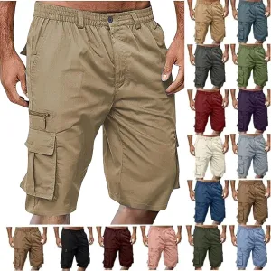 Cargo Shorts for Men Casual Summer Hiking Pants Elastic Waist Knee Length Big and Tall Bermuda Short with Pockets