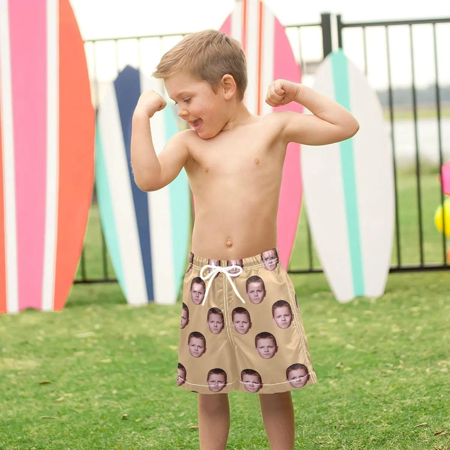 Custom Funny Boys Swim Trunks Personalized Photo Face Infant Baby Boy Swim Board Shorts Beach Shorts Swimwear