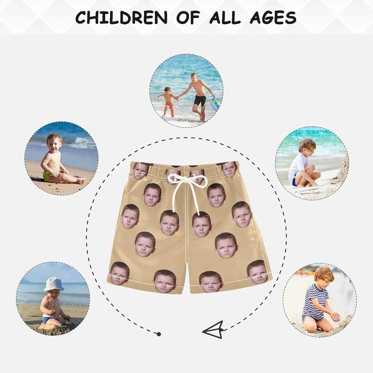 Custom Funny Boys Swim Trunks Personalized Photo Face Infant Baby Boy Swim Board Shorts Beach Shorts Swimwear