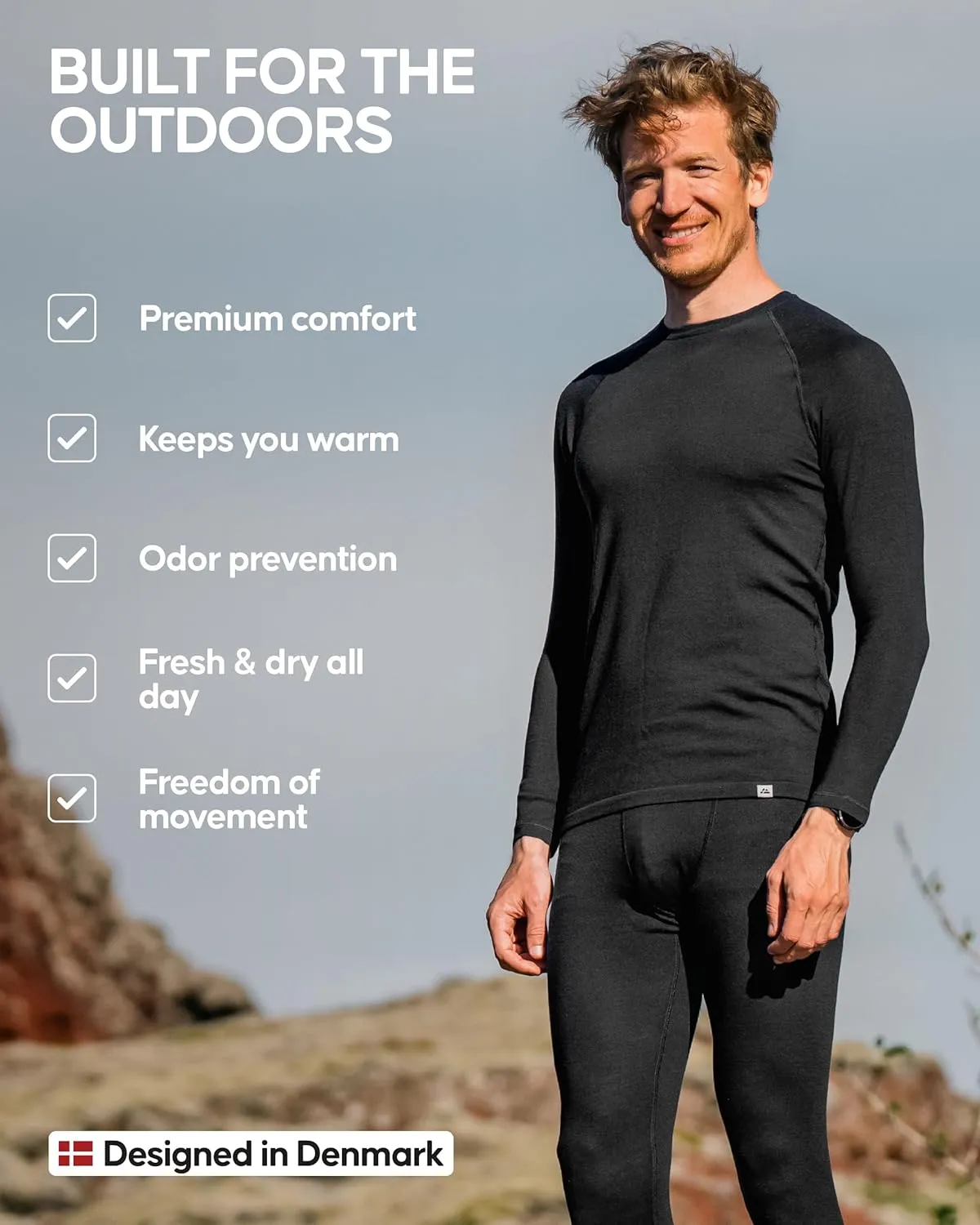 Danish Endurance Merino Wool Long Sleeve for Men, Thermal Top, Merino Wool Base Layer Underwear, with or Without a Zipper