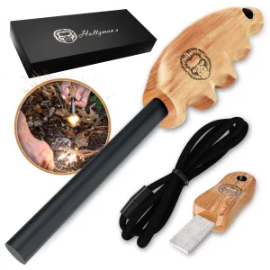 Finger Grip Wood Handle Ferro Rod Gift Set (Light Brown)