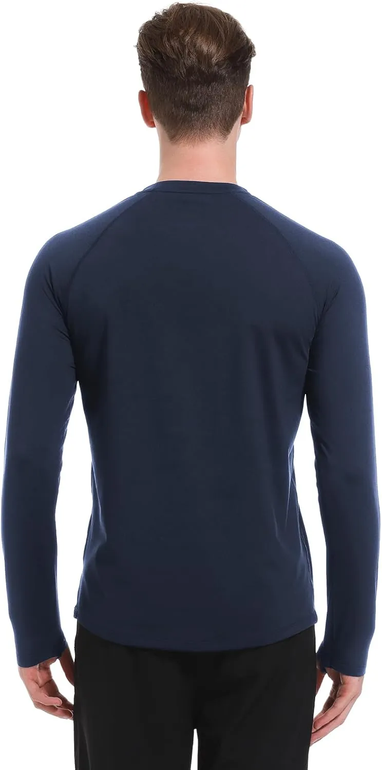 Men's Fleece Lined Thermal Shirts Midweight Crew/Mock Neck Base Layer Long Sleeve Top Cold Weather Workout