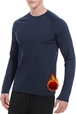 Men's Fleece Lined Thermal Shirts Midweight Crew/Mock Neck Base Layer Long Sleeve Top Cold Weather Workout
