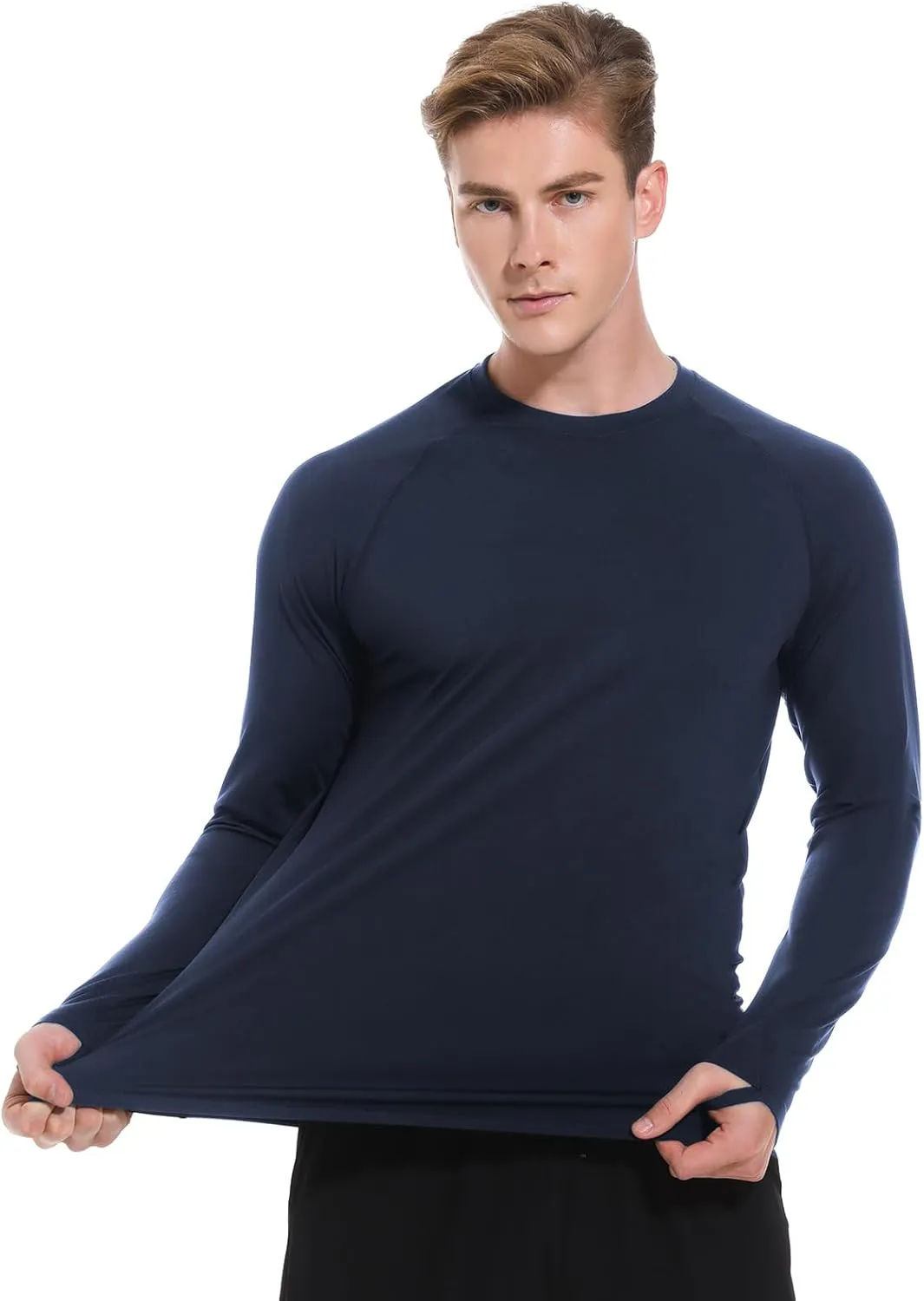 Men's Fleece Lined Thermal Shirts Midweight Crew/Mock Neck Base Layer Long Sleeve Top Cold Weather Workout