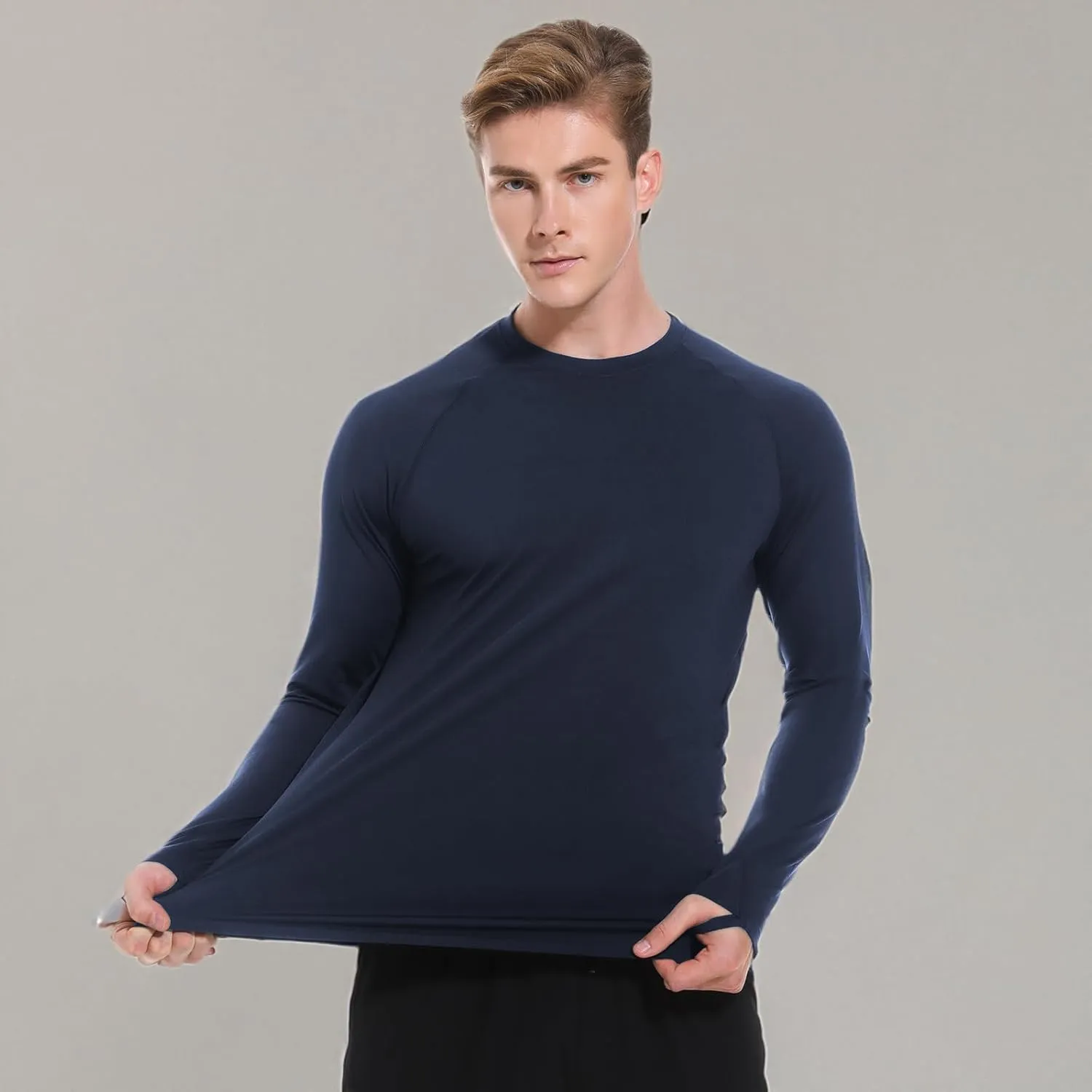 Men's Fleece Lined Thermal Shirts Midweight Crew/Mock Neck Base Layer Long Sleeve Top Cold Weather Workout