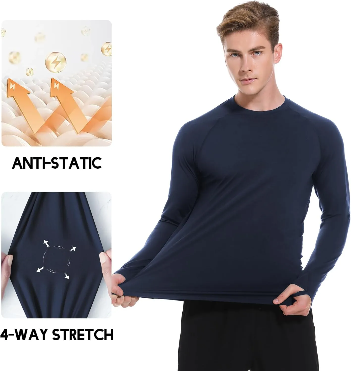 Men's Fleece Lined Thermal Shirts Midweight Crew/Mock Neck Base Layer Long Sleeve Top Cold Weather Workout