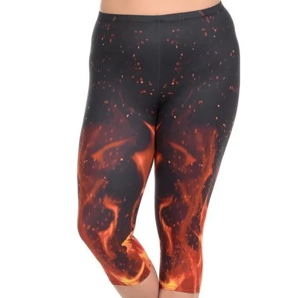 Miz Fire Starter: Plus 3D illusion Print Capri Leggings XL