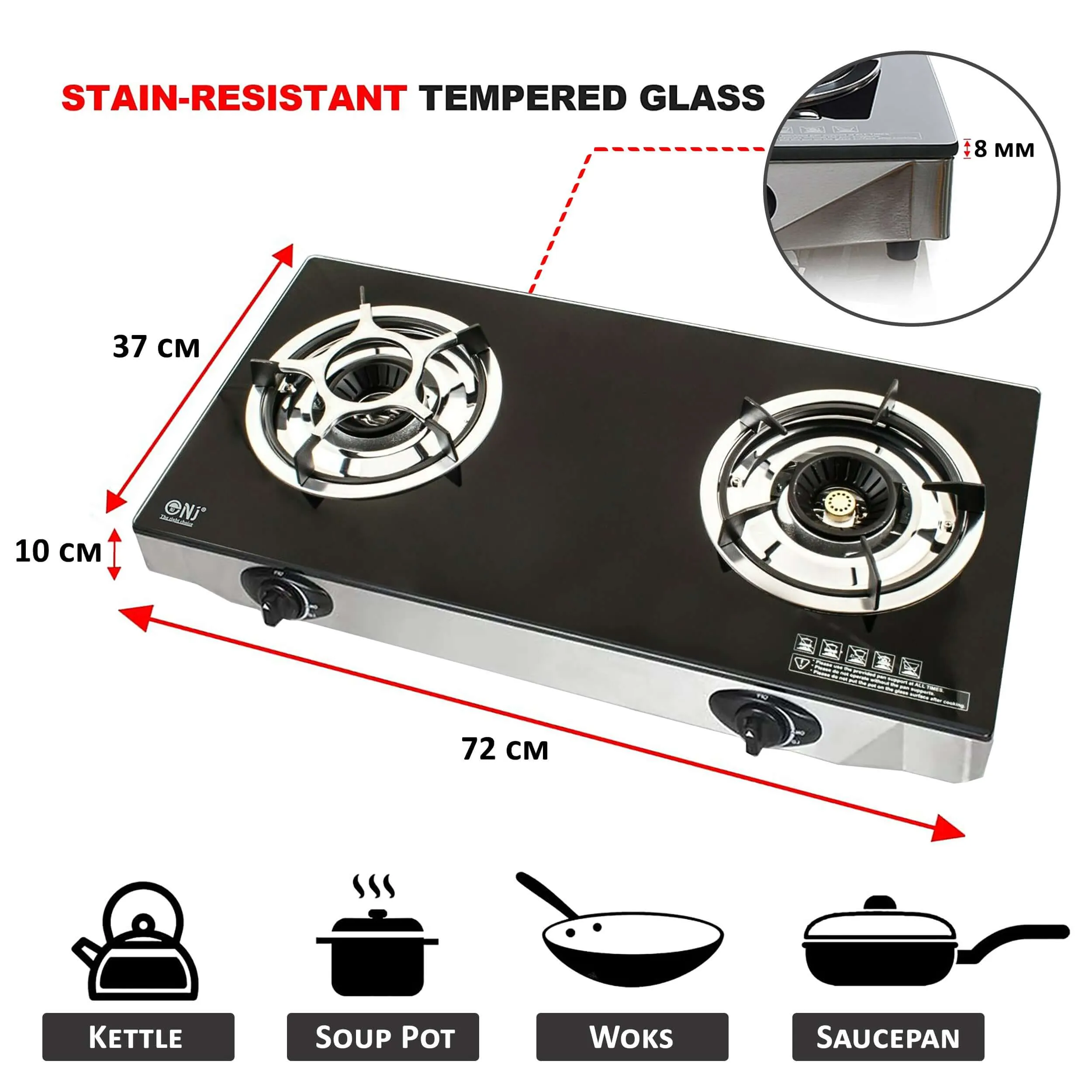 NJ NGB-S2 Gas Stove 2 Burners 6.8 kW