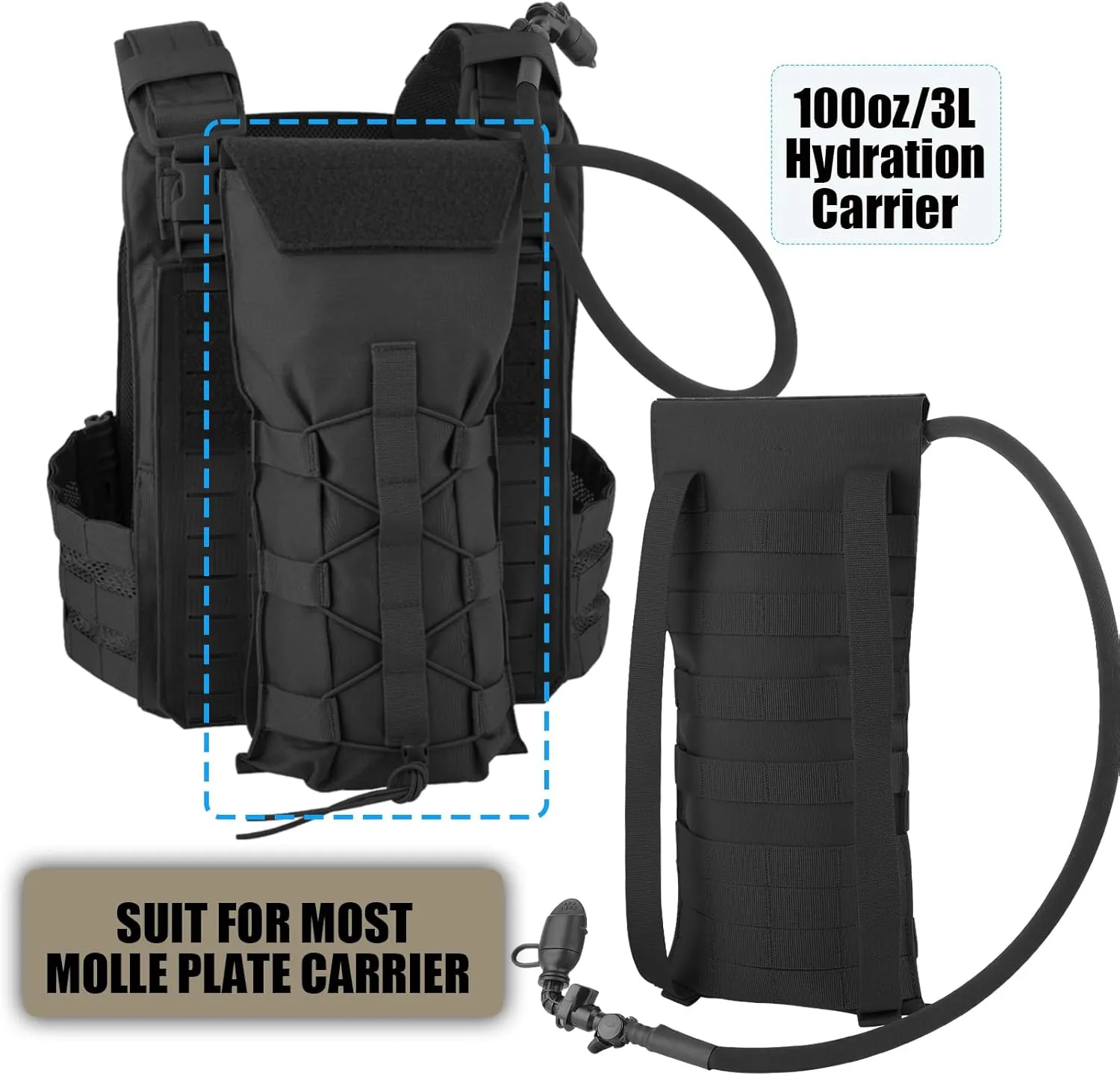 PETAC GEAR 1.5L / 3L Tactical Hydration PackMolle Carrier Pouch for 50 oz /100 oz Hydration Bladder Daypack Water Backpack.