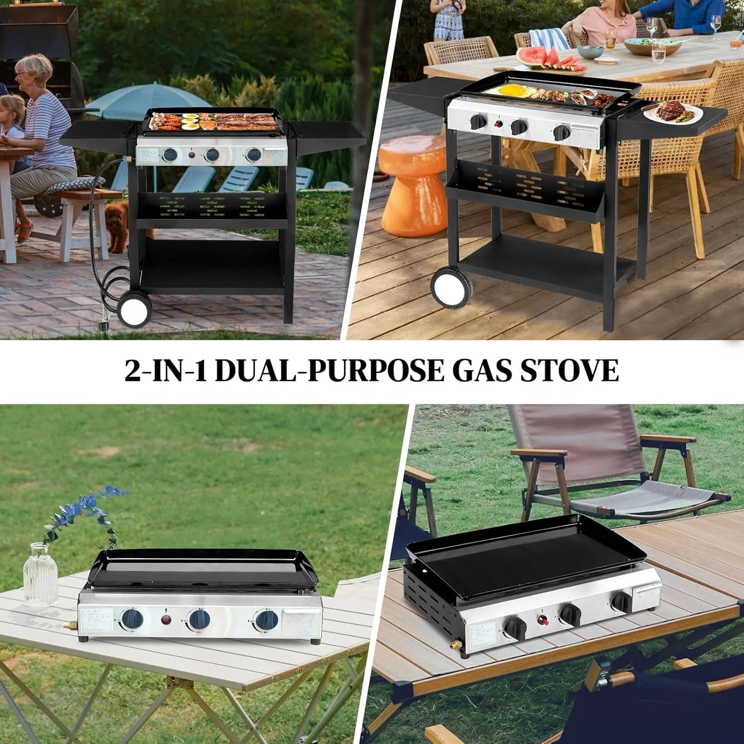 Portable Camping 3 Burner Gas Grill BBQ with Foldable Stand
