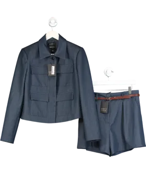 River Island 2-piece Blue Denim Collar 4 Pocket Military Jacket And Shorts Suit UK 10