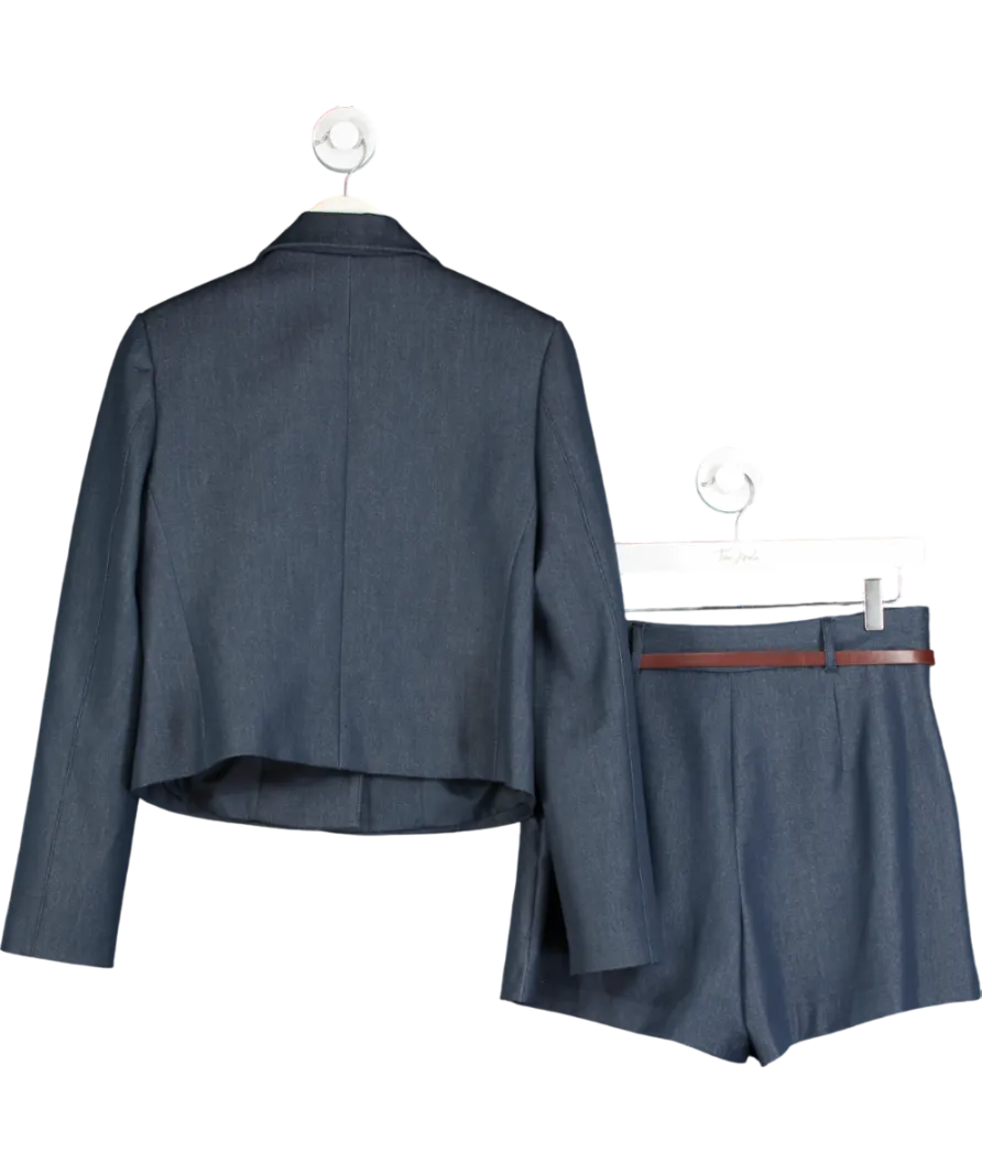 River Island 2-piece Blue Denim Collar 4 Pocket Military Jacket And Shorts Suit UK 10