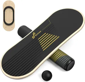 Sportneer Balance Board 7 Modes Wobble Board with Adjustable Stoppers Exercise Balancing Stability Trainer for Improve Balance, Surf Trainer & Physical Therapy - Roller and 2.8'' Ball Included