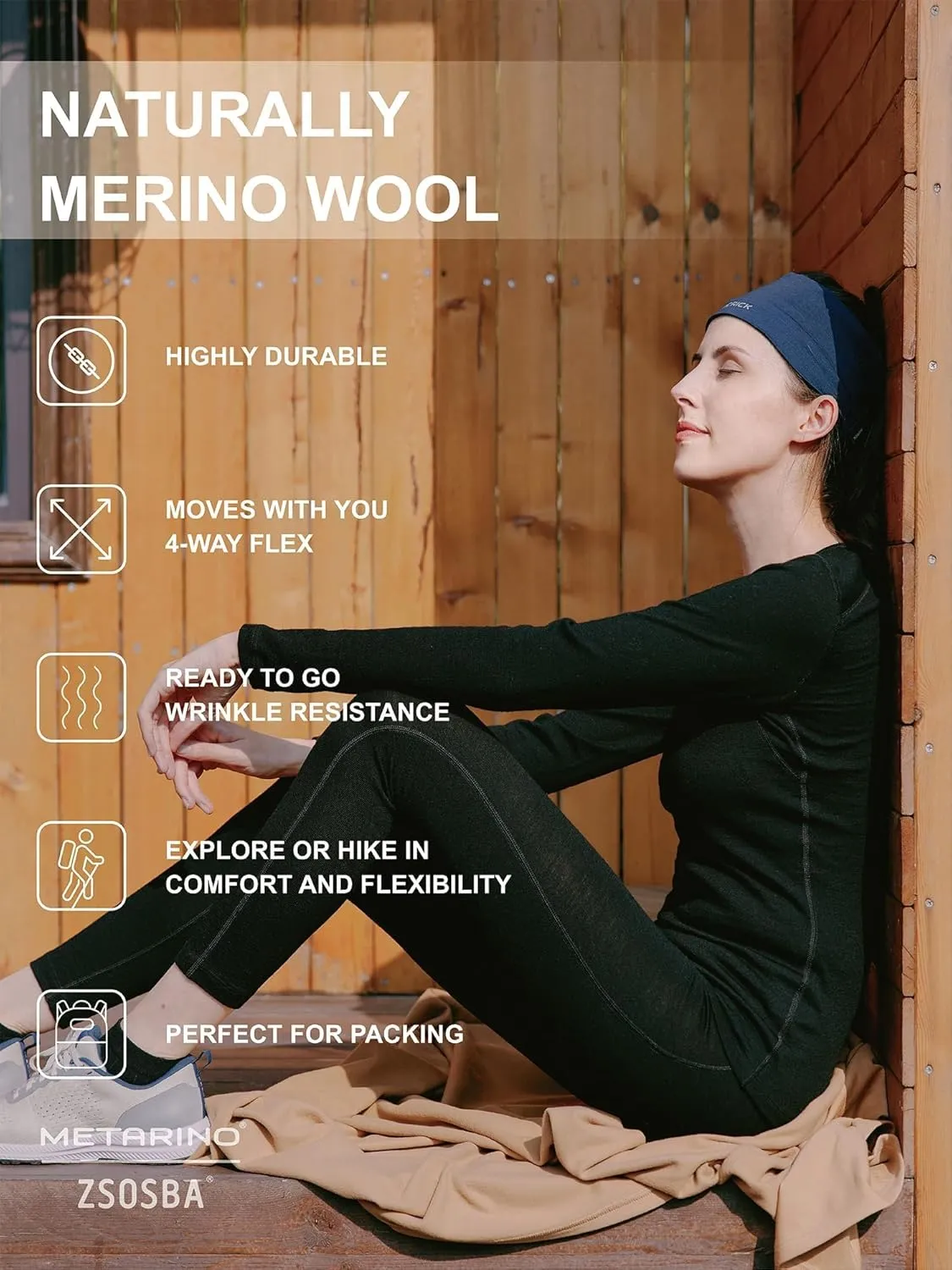 Women's 100% Merino Wool Base Layer Shirt Long Sleeve Thermal Underwear Casual Tee Tops for Hiking Travel Skiing